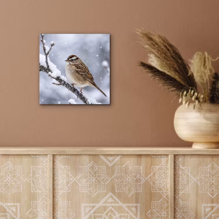 Aluminium schilderij - Vogel - Tak - Sneeuw - Winter — 5