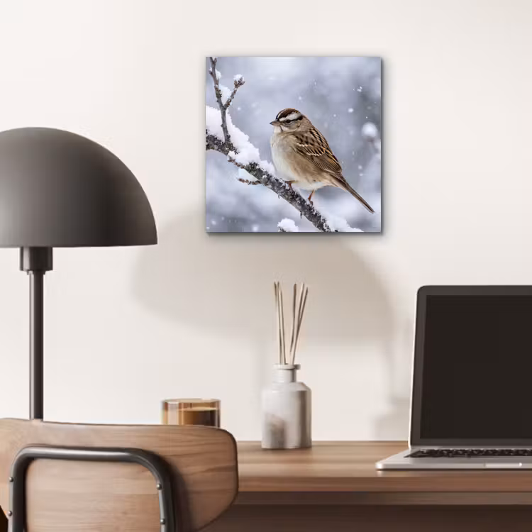 Aluminium schilderij - Vogel - Tak - Sneeuw - Winter — 6