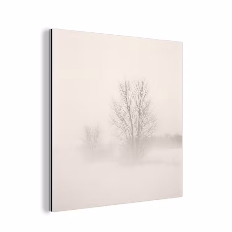 Aluminium schilderij - Boom - Mist - Sneeuw - Winter - Minimalistisch — 1