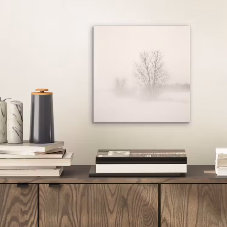 Aluminium schilderij - Boom - Mist - Sneeuw - Winter - Minimalistisch — 2