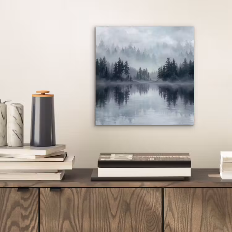 Aluminium schilderij - Bos - Meer - Mist - Natuur - Grijs — 2