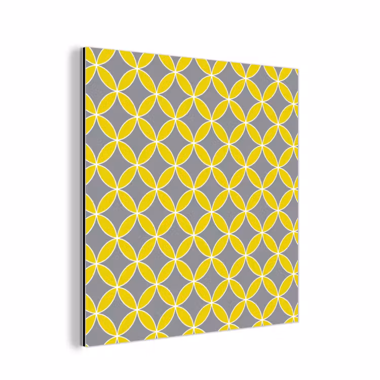 Aluminium schilderij - Geometrisch - Cirkels - Modern - Grijs - Geel — 1