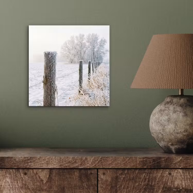Aluminium schilderij - Hek - Sneeuw - Mist - Platteland - Nostalgisch — 3