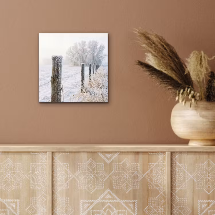 Aluminium schilderij - Hek - Sneeuw - Mist - Platteland - Nostalgisch — 5