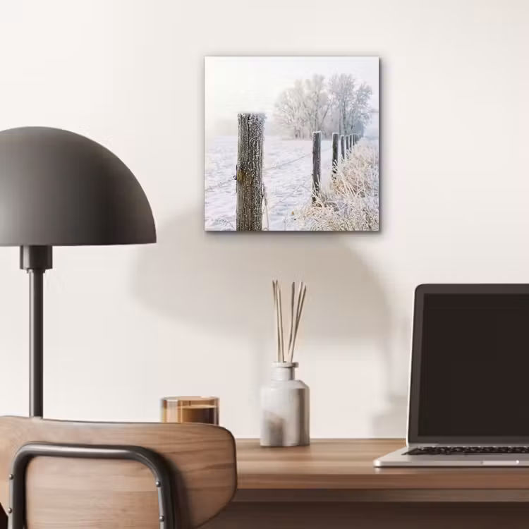 Aluminium schilderij - Hek - Sneeuw - Mist - Platteland - Nostalgisch — 6