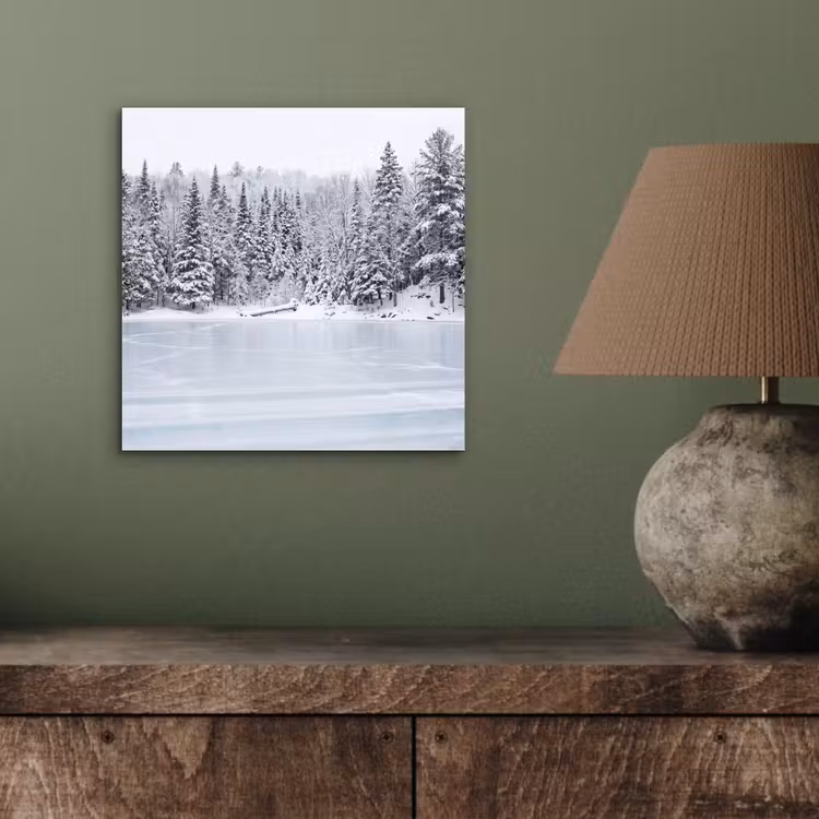 Aluminium schilderij - Meer - Dennen - IJs - Winter - Rustgevend — 3