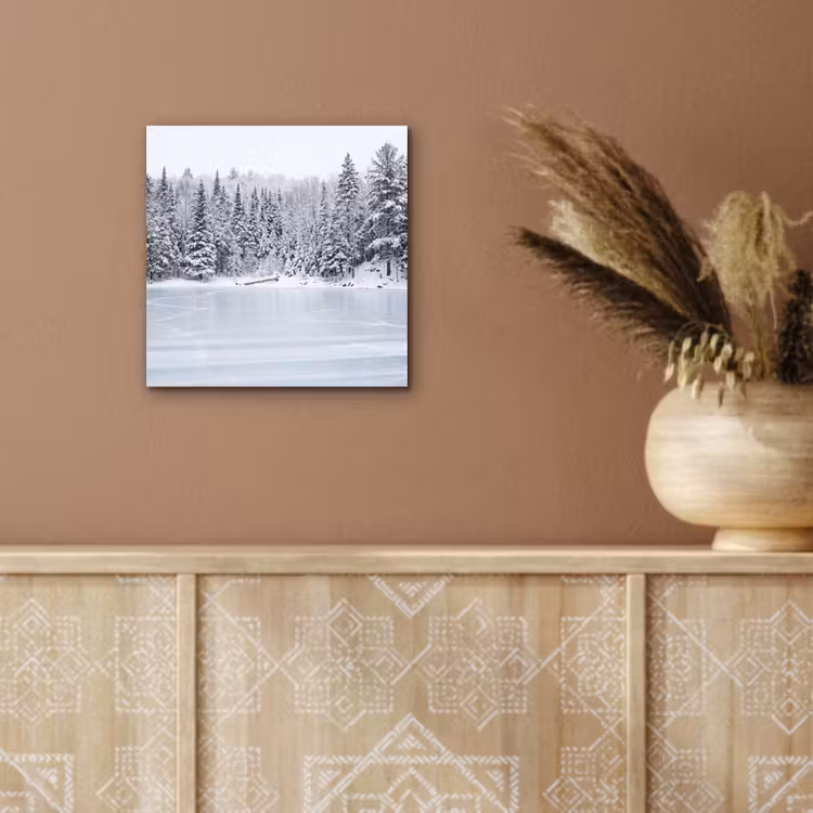 Aluminium schilderij - Meer - Dennen - IJs - Winter - Rustgevend — 5
