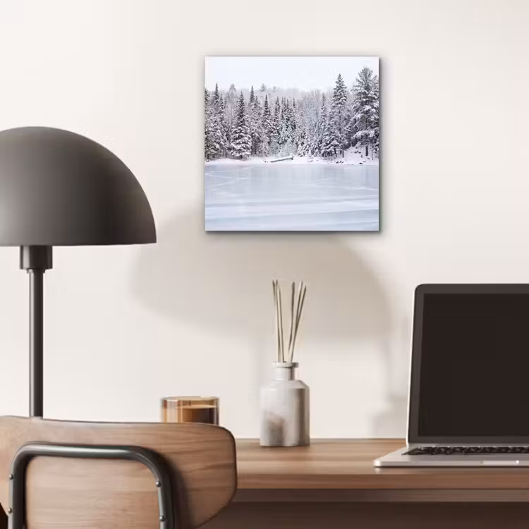 Aluminium schilderij - Meer - Dennen - IJs - Winter - Rustgevend — 6