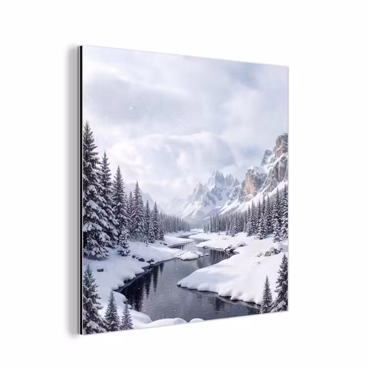 Aluminium schilderij - Sneeuwlandschap - Bergen - Rivier - Winter — 1