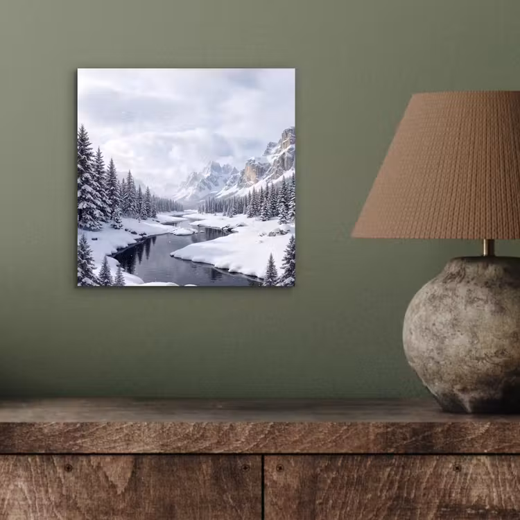 Aluminium schilderij - Sneeuwlandschap - Bergen - Rivier - Winter — 3