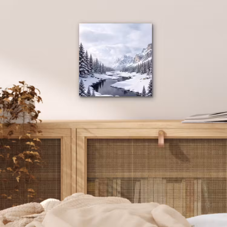 Aluminium schilderij - Sneeuwlandschap - Bergen - Rivier - Winter — 4