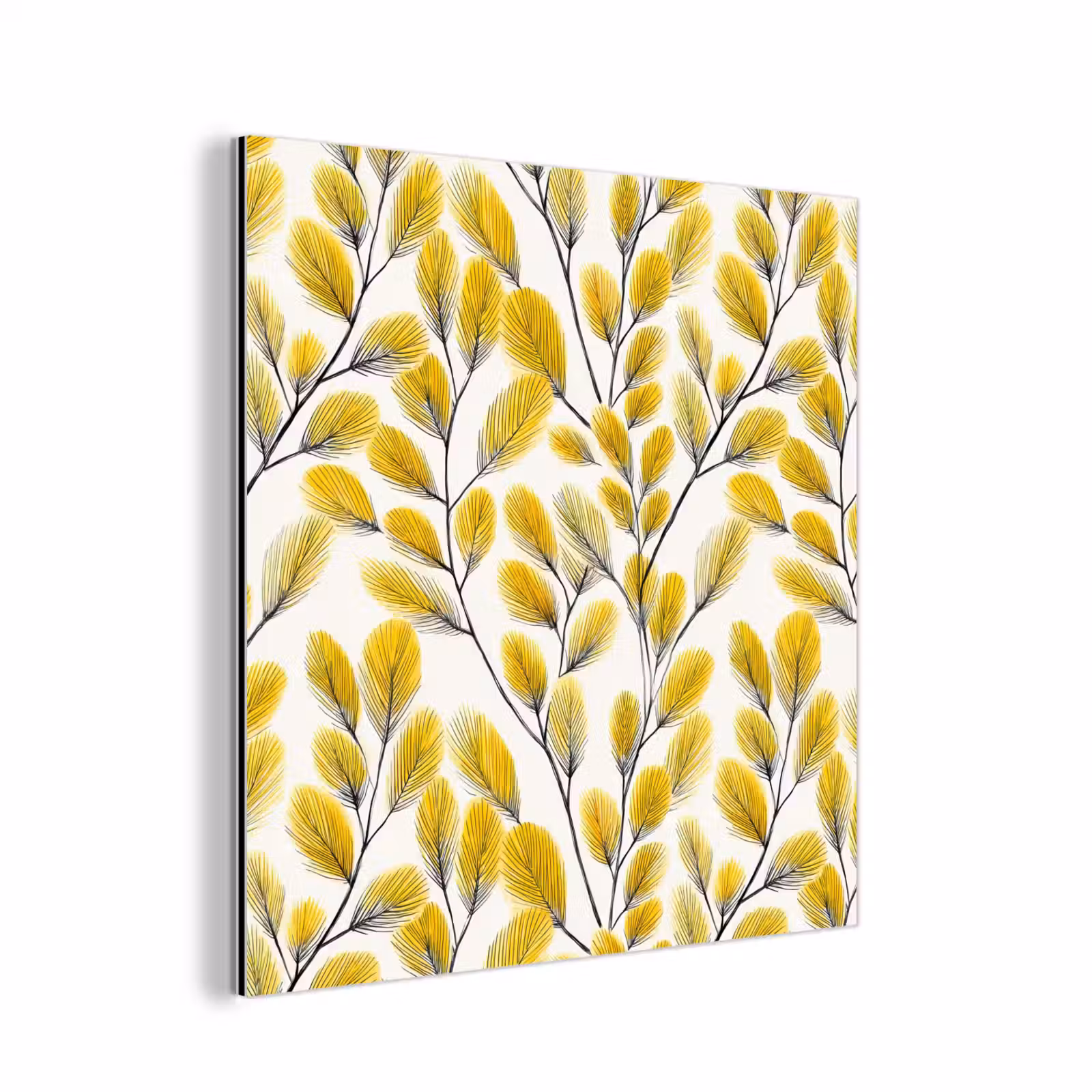 Aluminium schilderij - Bladeren - Botanisch - Elegant - Geel - Zwart — 1