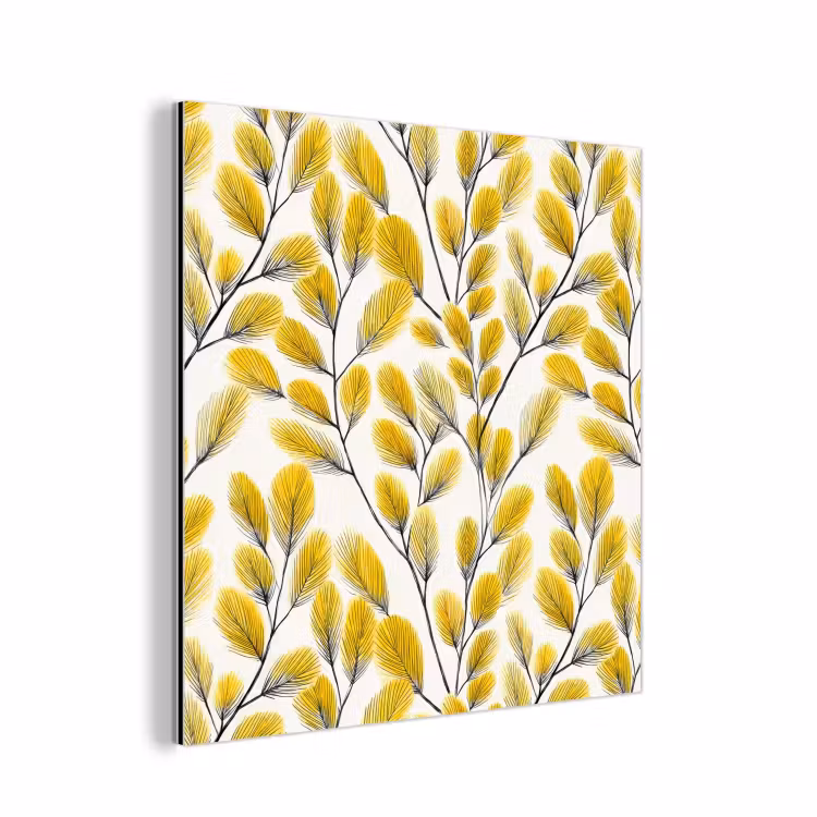 Aluminium schilderij - Bladeren - Botanisch - Elegant - Geel - Zwart — 1