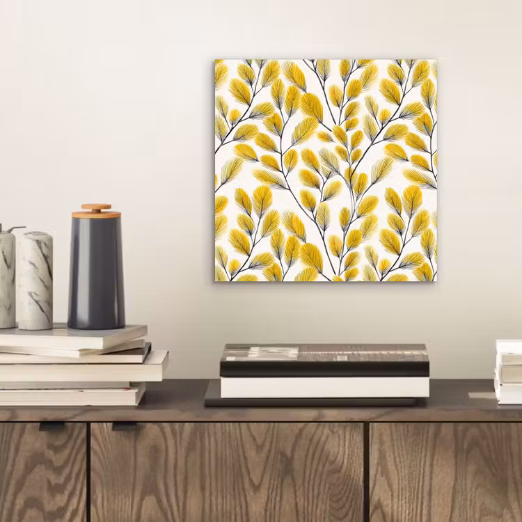 Aluminium schilderij - Bladeren - Botanisch - Elegant - Geel - Zwart — 2