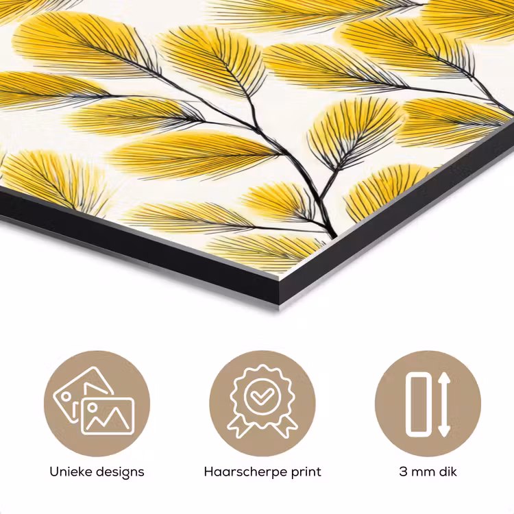 Aluminium schilderij - Bladeren - Botanisch - Elegant - Geel - Zwart — 7