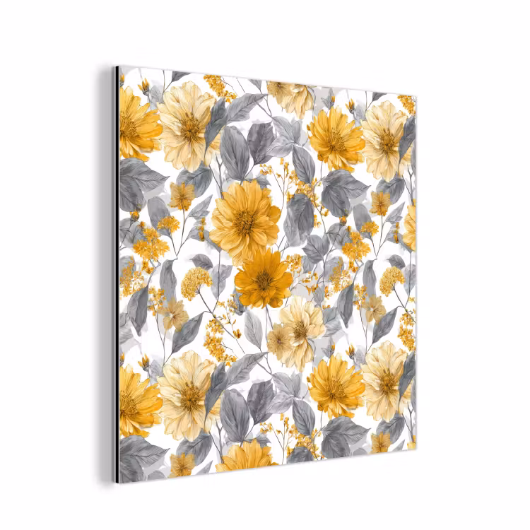 Aluminium schilderij - Bloemen - Botanisch - Elegant - Okergeel - Grijs — 1