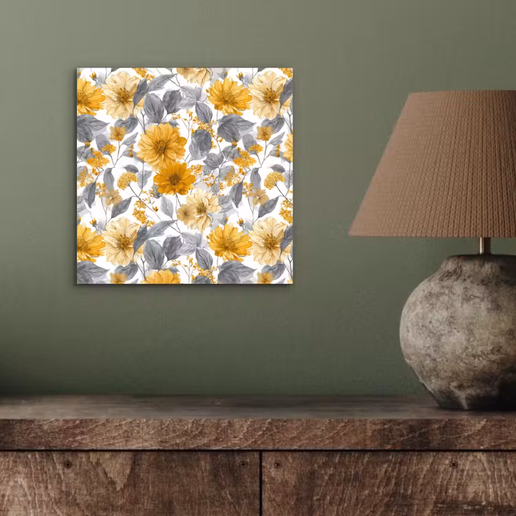 Aluminium schilderij - Bloemen - Botanisch - Elegant - Okergeel - Grijs — 3