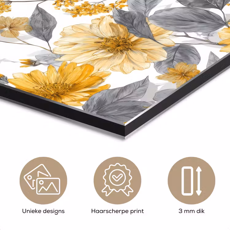 Aluminium schilderij - Bloemen - Botanisch - Elegant - Okergeel - Grijs — 7