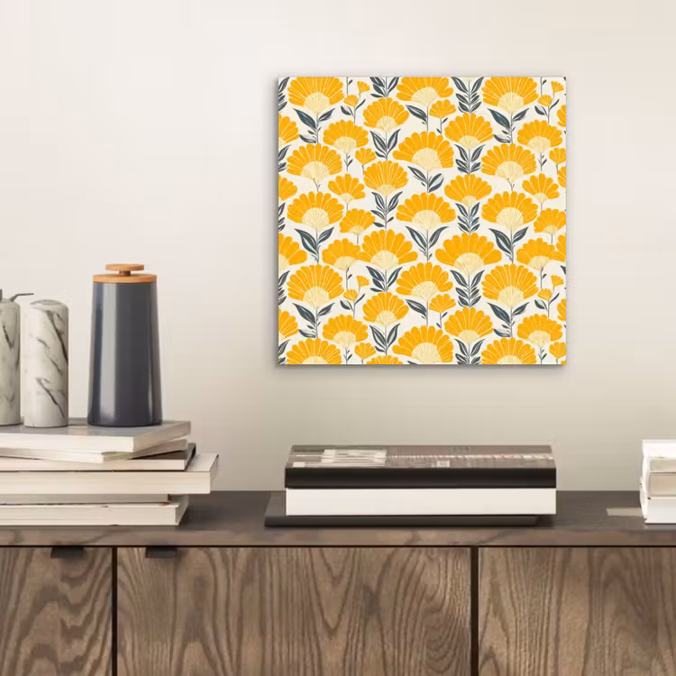 Aluminium schilderij - Bloemen - Retro - Botanisch - Okergeel - Grijs — 2