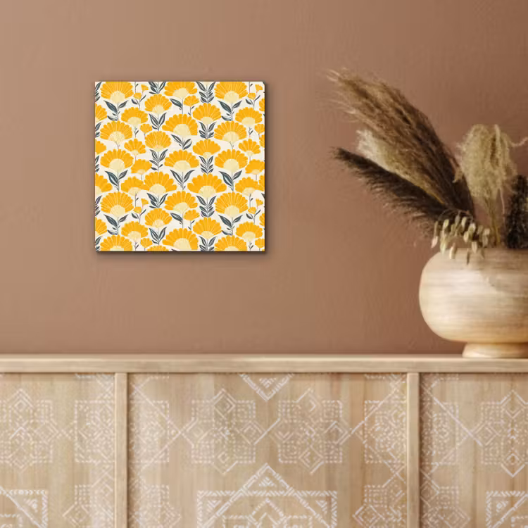 Aluminium schilderij - Bloemen - Retro - Botanisch - Okergeel - Grijs — 5