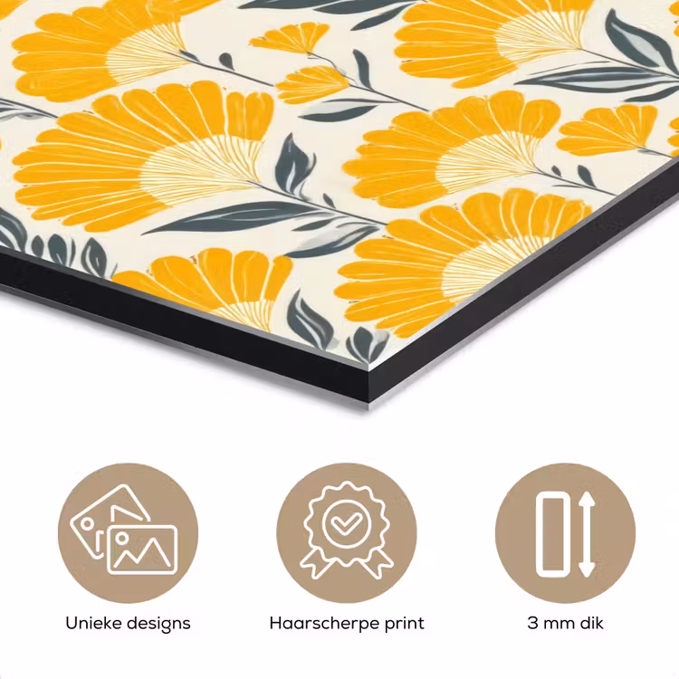 Aluminium schilderij - Bloemen - Retro - Botanisch - Okergeel - Grijs — 7