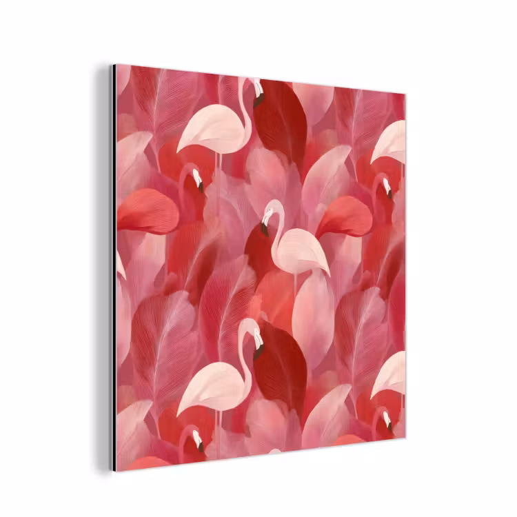 Aluminium schilderij - Flamingo - Botanisch - Elegant - Roze - Rood — 1