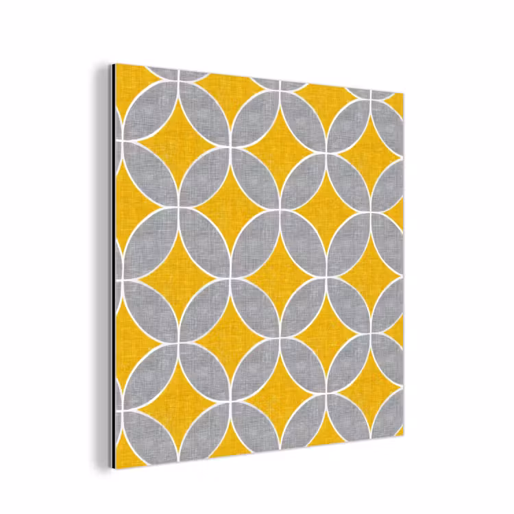Aluminium schilderij - Geometrisch - Cirkels - Textuur - Grijs - Geel — 1
