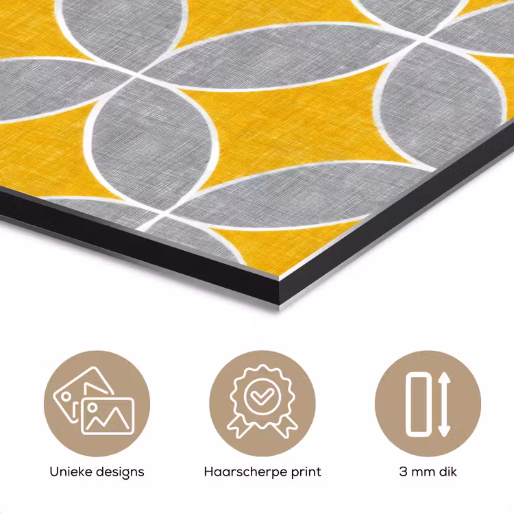 Aluminium schilderij - Geometrisch - Cirkels - Textuur - Grijs - Geel — 7