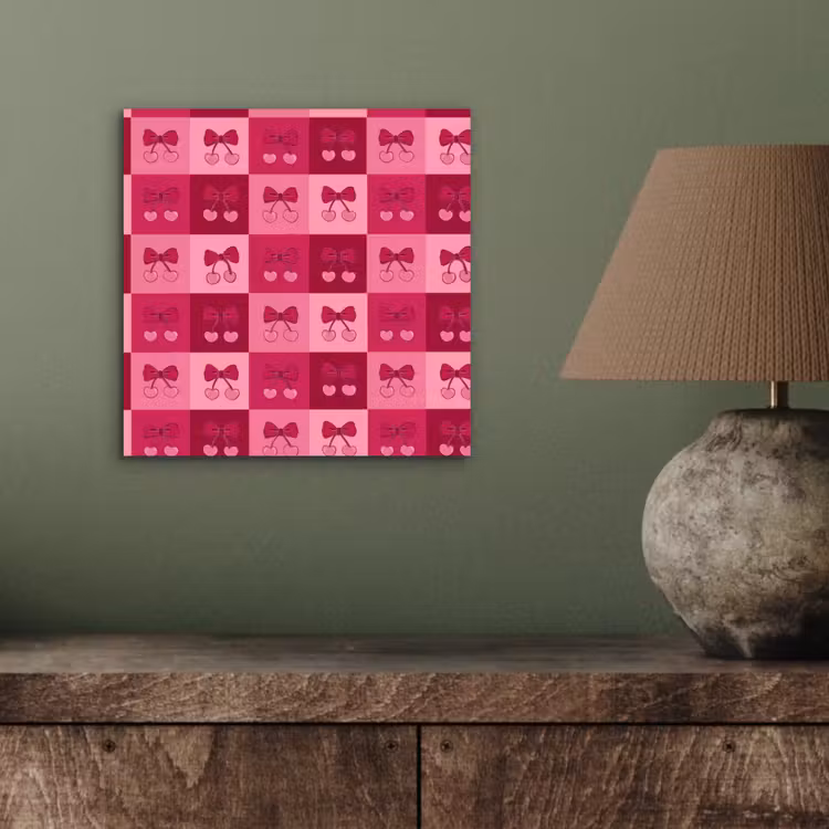 Aluminium schilderij - Kersen - Strikjes - Speels - Roze - Bordeaux — 3