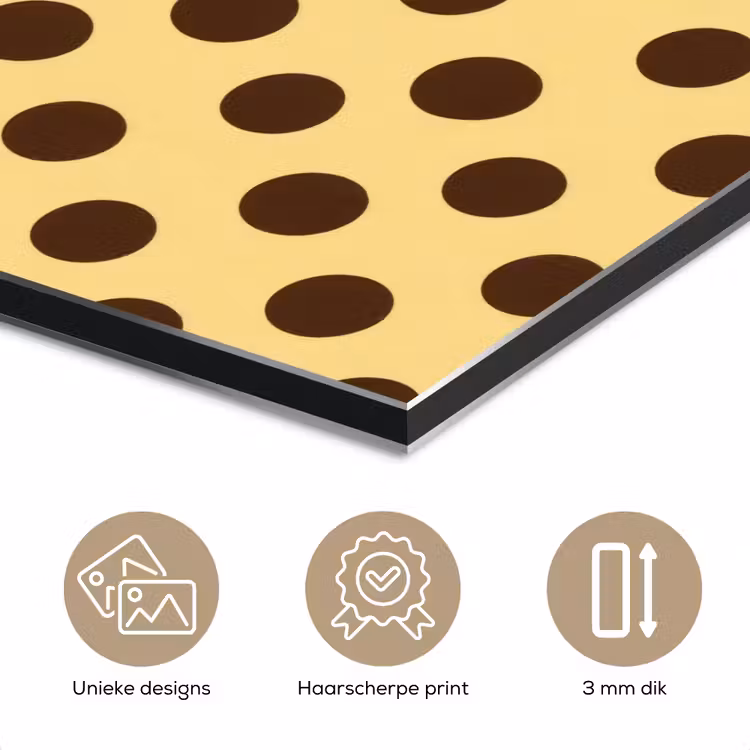 Aluminium schilderij - Polka Dot - Stippen - Retro - Geel - Bruin — 7