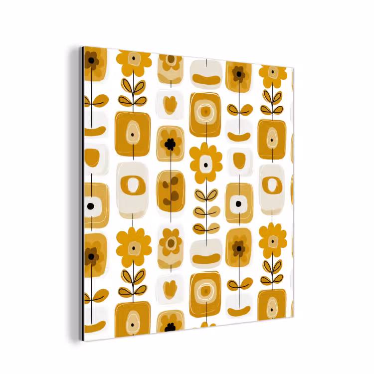 Aluminium schilderij - Retro - Abstract - Bloemen - Okergeel — 1