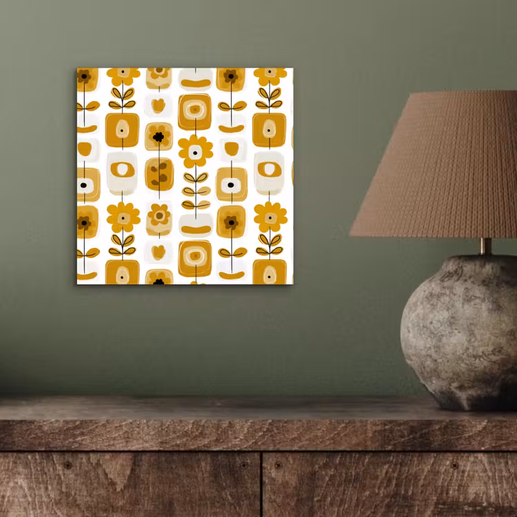 Aluminium schilderij - Retro - Abstract - Bloemen - Okergeel — 3