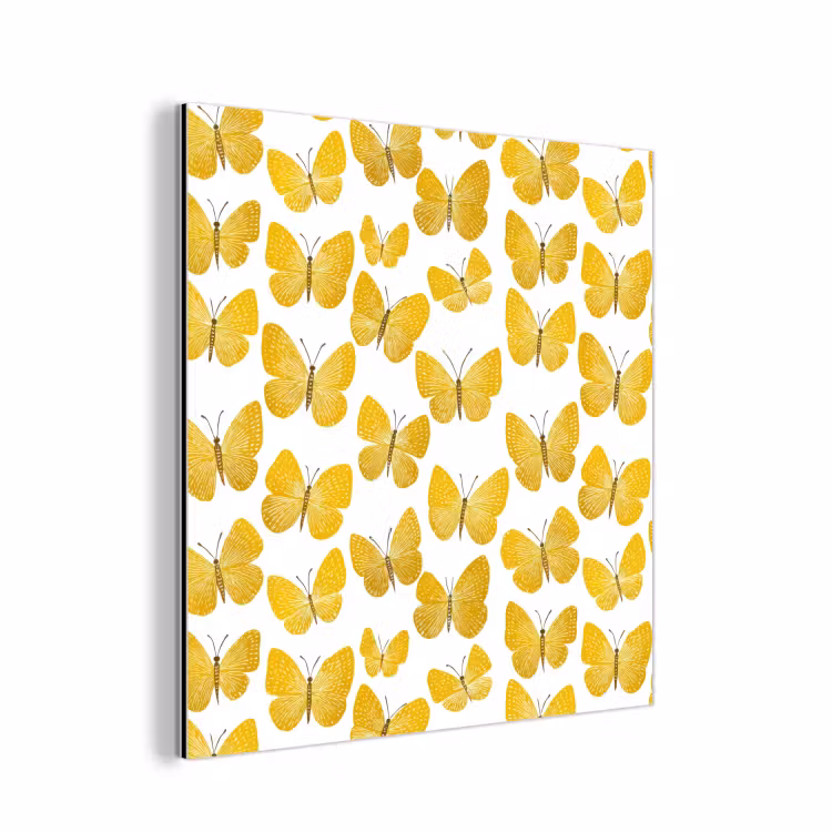Aluminium schilderij - Vlinders - Botanisch - Illustratie - Geel - Wit — 1