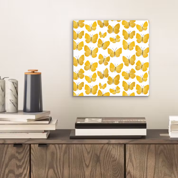 Aluminium schilderij - Vlinders - Botanisch - Illustratie - Geel - Wit — 2