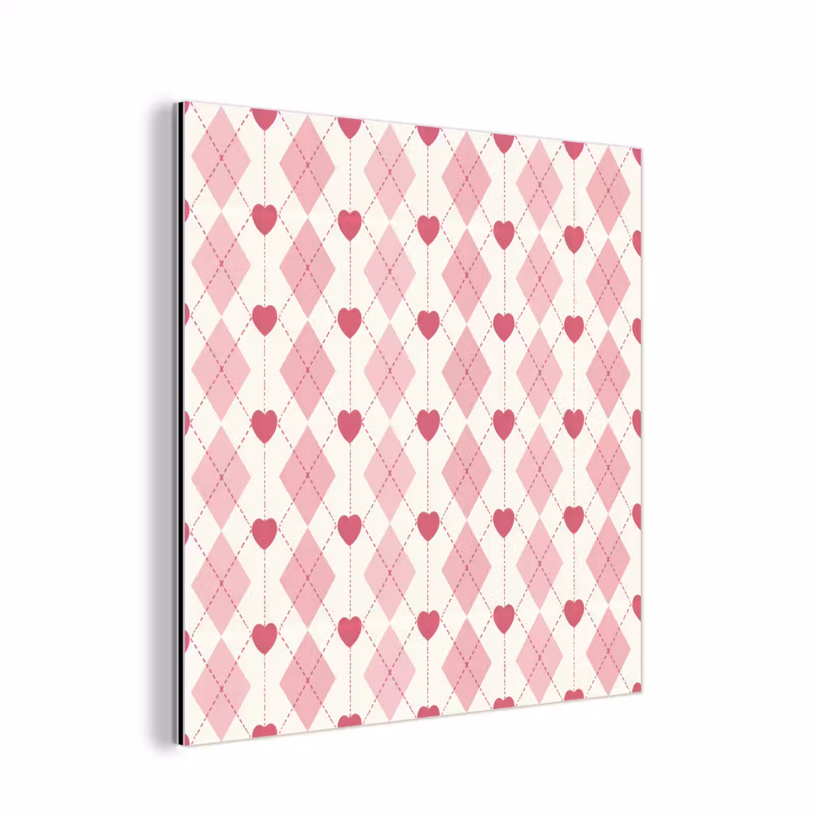 Aluminium schilderij - Ruiten - Klassiek - Roze - Wit — 1