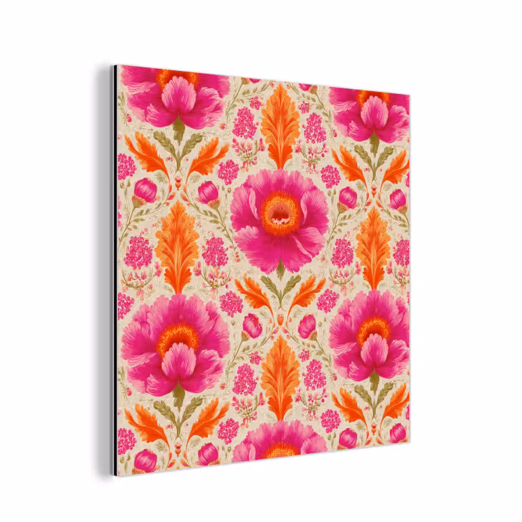 Aluminium schilderij - Bloemen - Barok - Roze - Oranje — 1