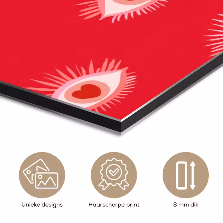 Aluminium schilderij - Ogen - Hart - Abstract - Rood - Roze — 7