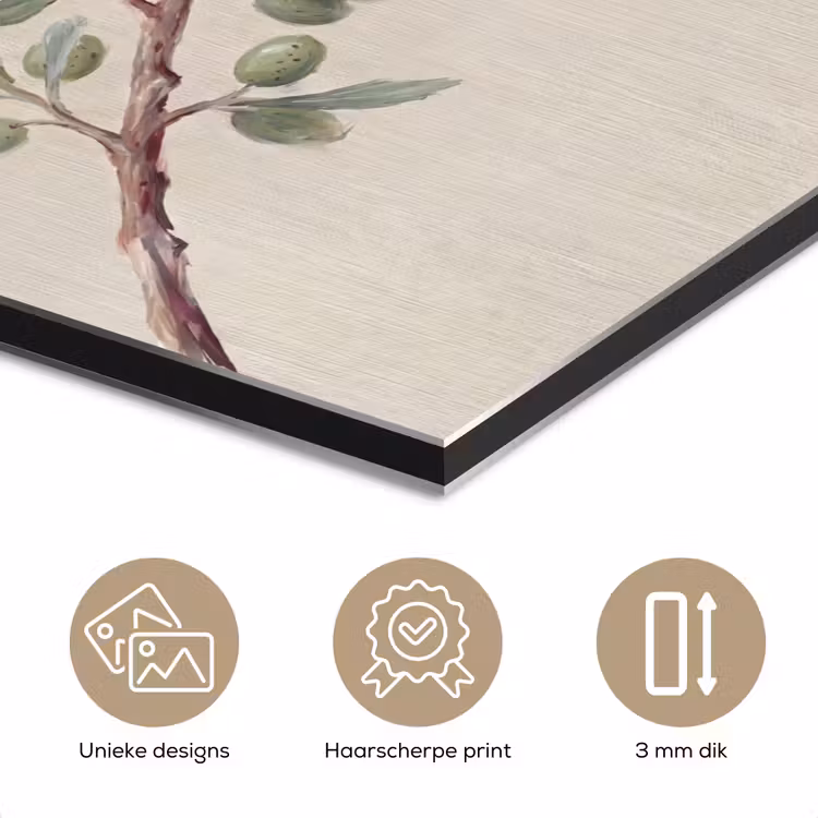 Aluminium schilderij - Olijftak - Bladeren - Natuur - Groen - Beige — 7