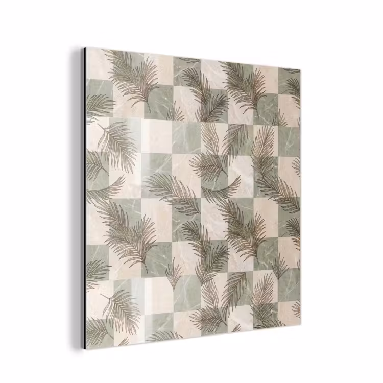 Aluminium schilderij - Planten - Bladeren - Marmer - Modern - Groen — 1