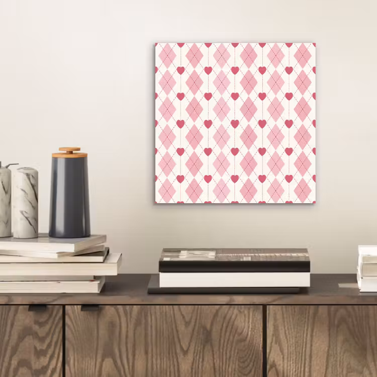 Aluminium schilderij - Ruiten - Klassiek - Roze - Wit — 2