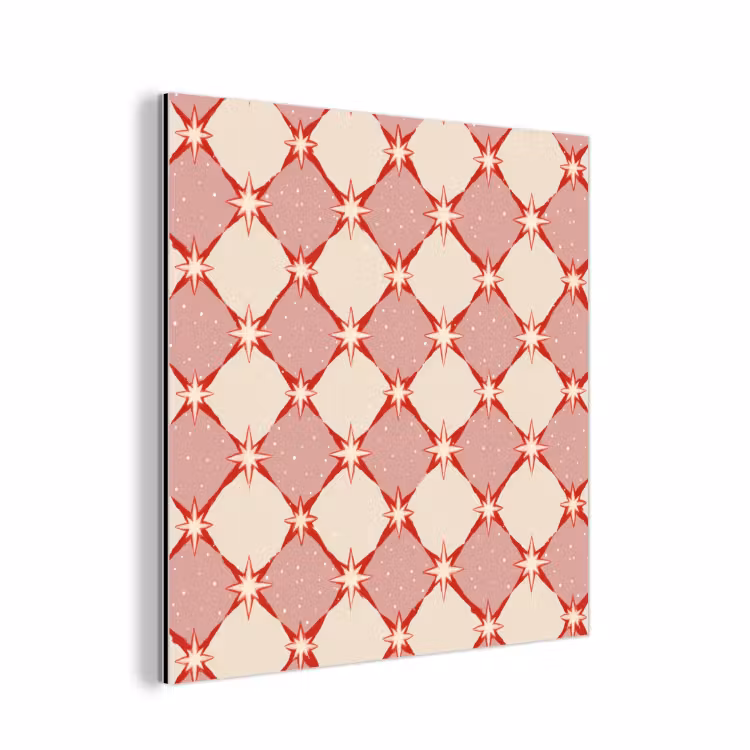 Aluminium schilderij - Ruiten - Sterren - Vintage - Oudroze - Rood — 1