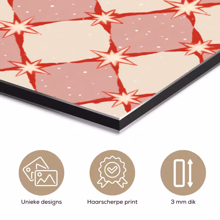 Aluminium schilderij - Ruiten - Sterren - Vintage - Oudroze - Rood — 7