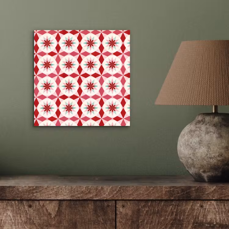 Aluminium schilderij - Tegelpatroon - Sterren - Retro - Roze - Mintgroen — 3