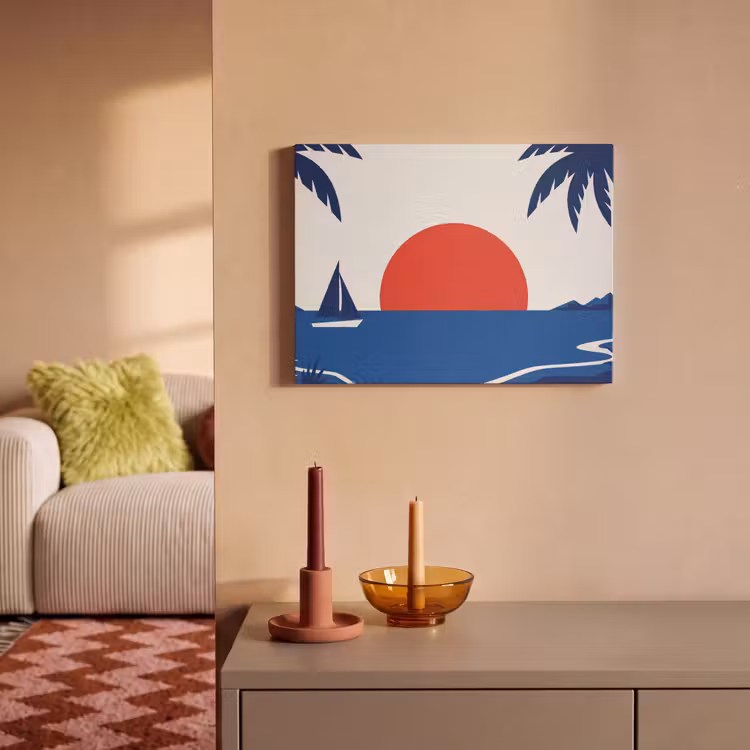 Akoestisch schilderij - Zonsondergang - Zee - Palmboom - Tropisch - Modern — 2