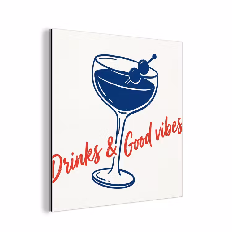 Aluminium schilderij - Cocktail - Glas - Illustratie - Blauw - Wit — 1