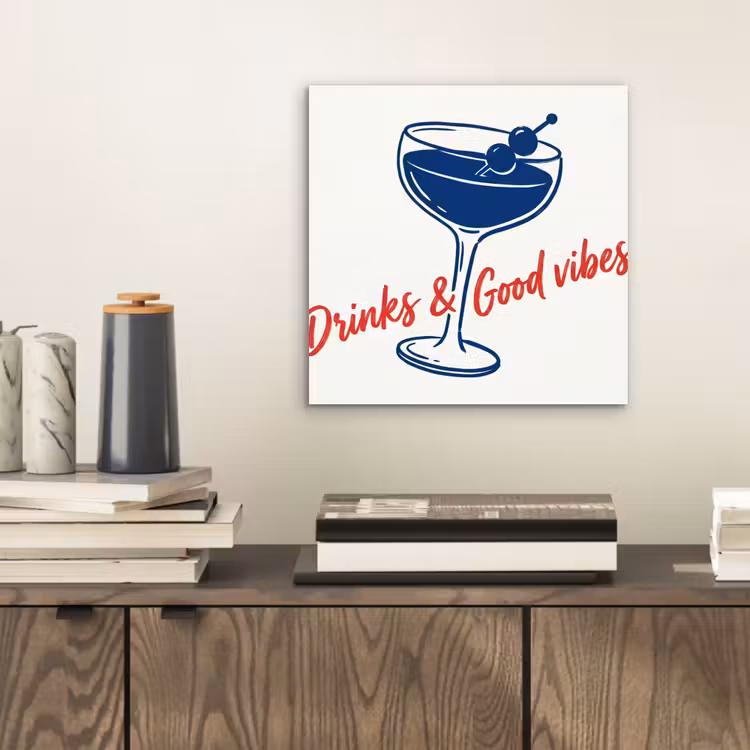 Aluminium schilderij - Cocktail - Glas - Illustratie - Blauw - Wit — 2