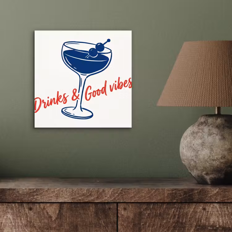 Aluminium schilderij - Cocktail - Glas - Illustratie - Blauw - Wit — 3