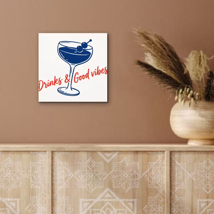 Aluminium schilderij - Cocktail - Glas - Illustratie - Blauw - Wit — 5