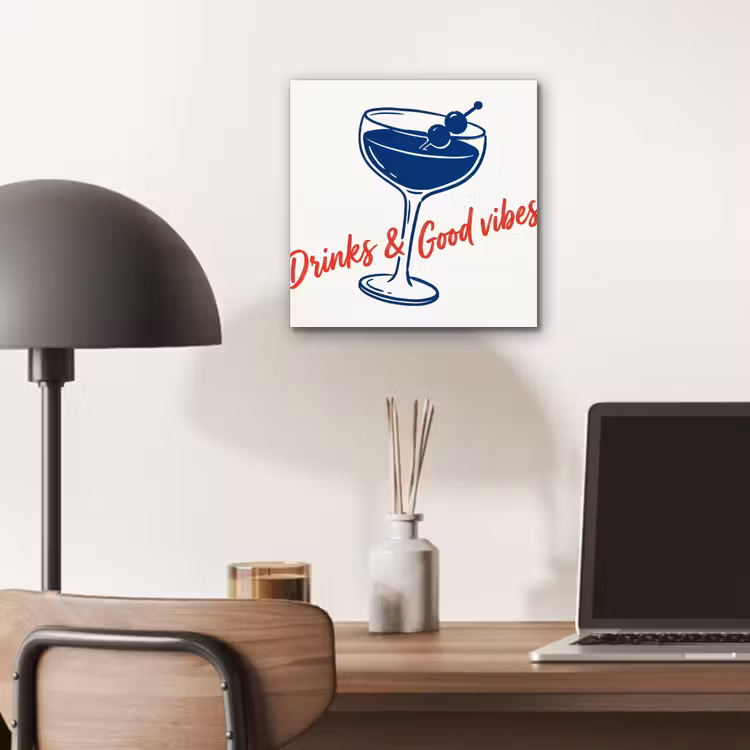 Aluminium schilderij - Cocktail - Glas - Illustratie - Blauw - Wit — 6