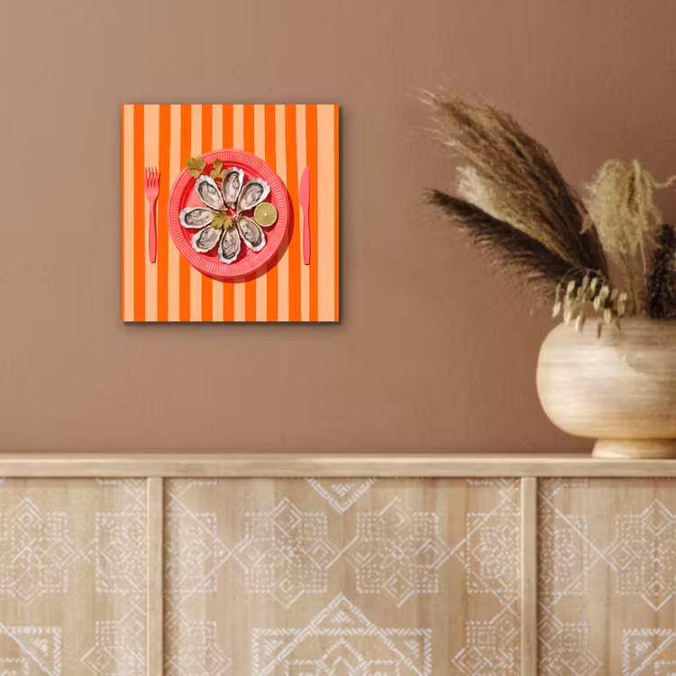 Aluminium schilderij - Eten - Oester - Zeevruchten - Oranje - Modern — 5